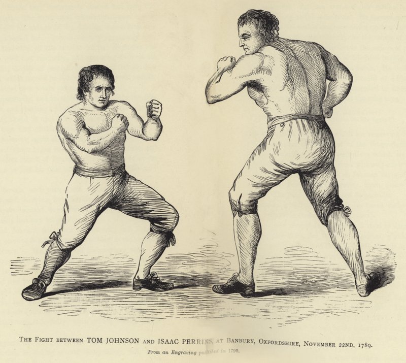 A luta entre Tom Johnson e Isaac Perrins, em Banbury, Oxfordshire, 22 de novembro de 1789, de uma gravura publicada em 1790 de English School