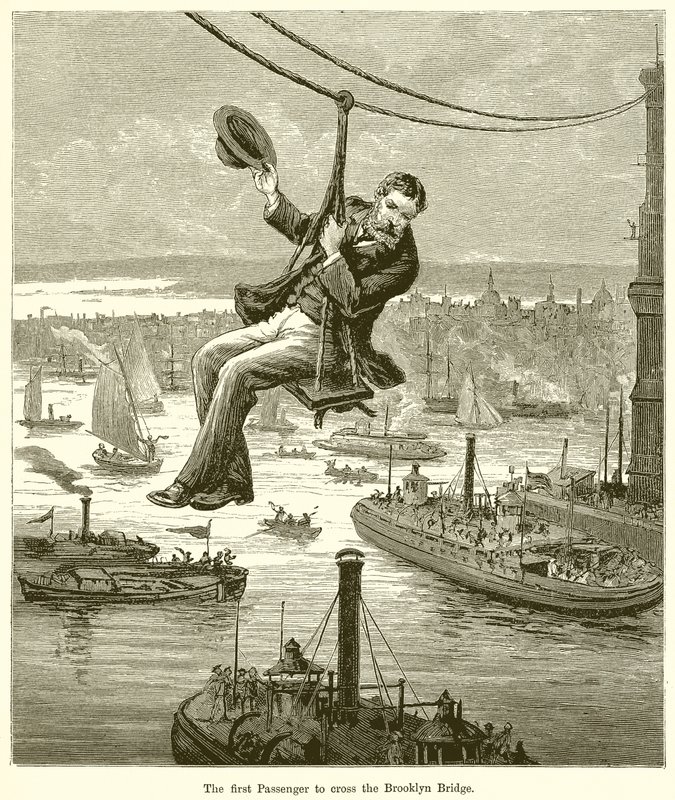 O primeiro passageiro para atravessar a ponte do Brooklyn de English School