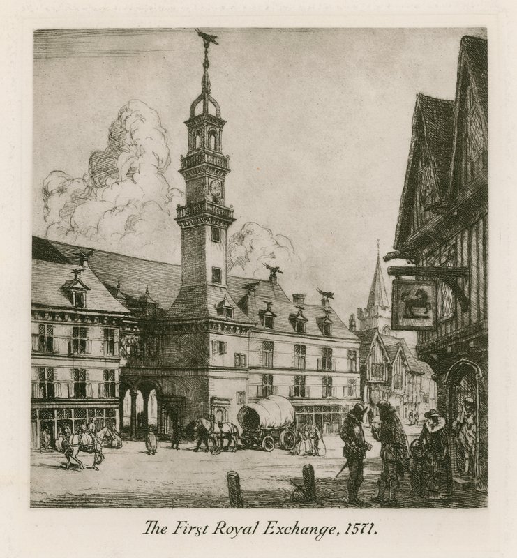O Primeiro Royal Exchange, Londres, 1571 de English School
