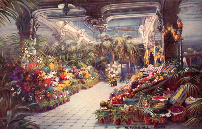 The Floral Hall, Harrods (litografia a cores) de English School