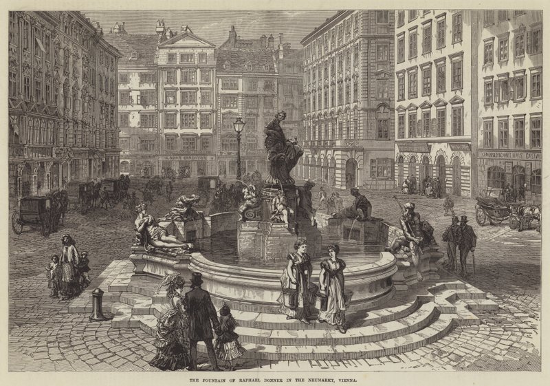 A Fonte de Raphael Donner no Neumarkt, Viena (gravura) de English School