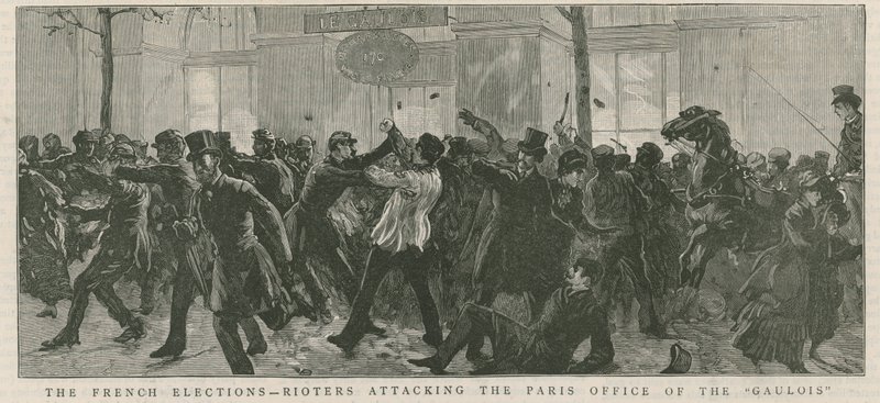 As eleições francesas - manifestantes atacando o escritório de Paris dos Galois de English School