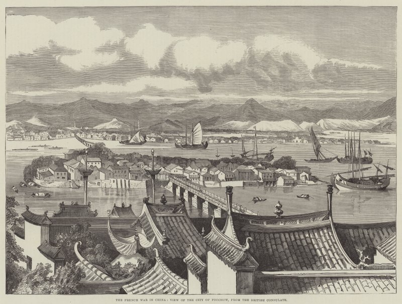 A Guerra Francesa na China, Vista da Cidade de Foochow, do Consulado Britânico (gravura) de English School