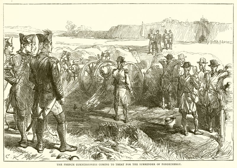 Os comissários franceses que vêm para tratar da rendição de Pondicherry (1761) de English School