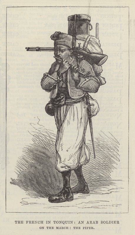 Os franceses em Tonquin, um Soldado Árabe na Marcha, os Fifer (gravura) de English School