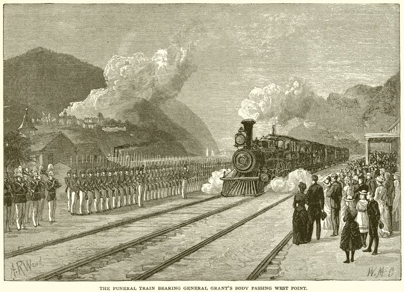 O trem fúnebre com o general Grants Body passando por West Point de English School