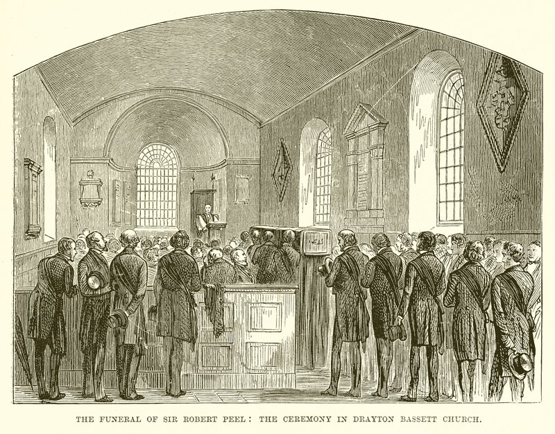 O funeral de Sir Robert Peel: A cerimônia na igreja de Drayton Bassett de English School