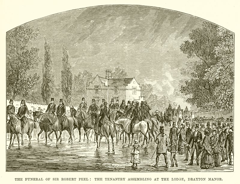 O Funeral de Sir Robert Peel: O Tenantry Montando na Loja, Drayton Manor de English School