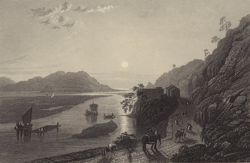 O Ganges a entrar nas planícies perto de Haridwar (gravura) de English School