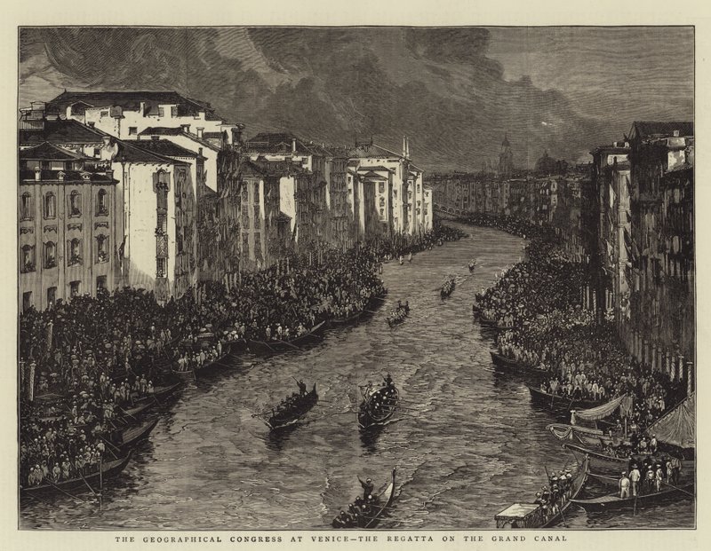 O Congresso Geográfico em Veneza, a Regata do Grande Canal (gravura) de English School