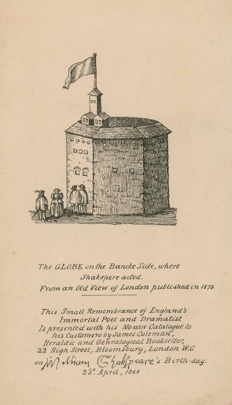 The Globe, Bankside, Londres, baseado em uma antiga visão de Londres publicada em 1579 de English School