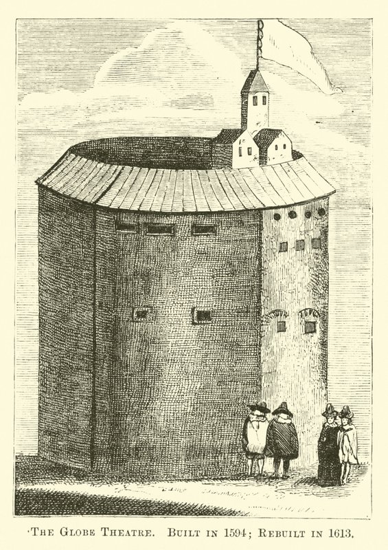 O Globe Theatre, construído em 1594; Reconstruído em 1613 de English School