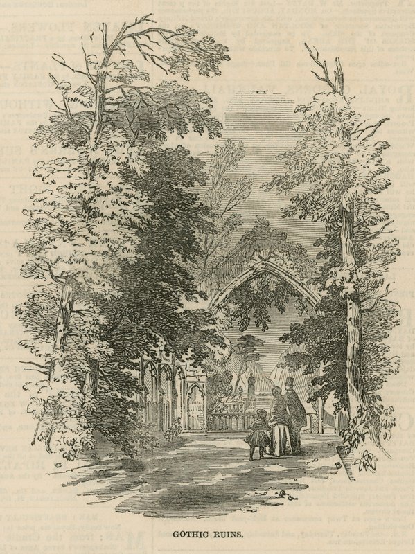 As ruínas góticas em Vauxhall Gardens de English School