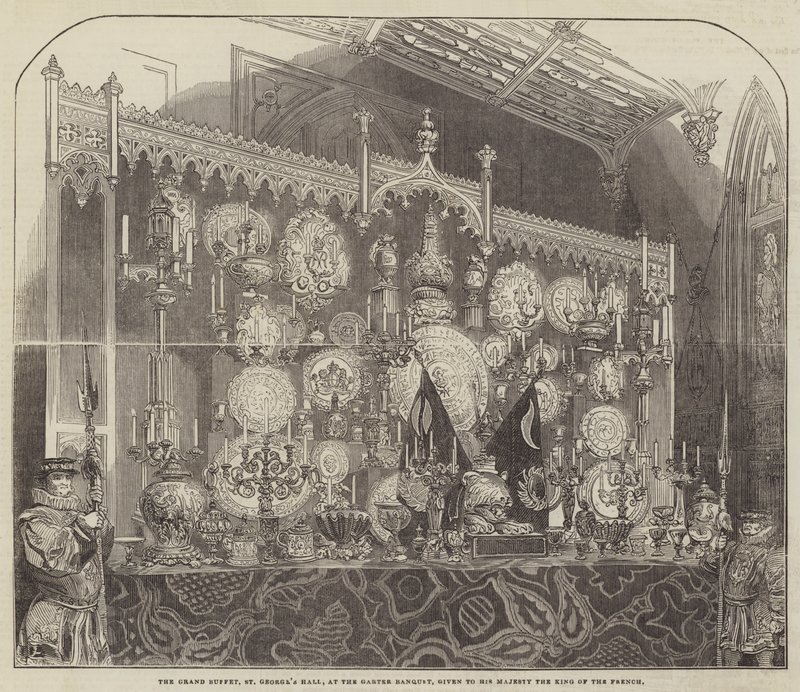 O Grande Buffet, Salão de São Jorge, no Banquete da Jarreteira, entregue a Sua Majestade o Rei dos Franceses (gravura) de English School