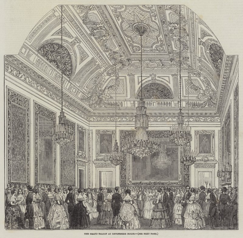 O Grand Saloon at Devonshire House (gravura) de English School