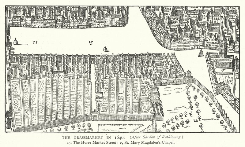 O Grassmarket em 1646 (gravura) de English School