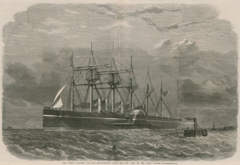 O Great Eastern deixando a água de Southampton para Nova York em sua primeira viagem de English School