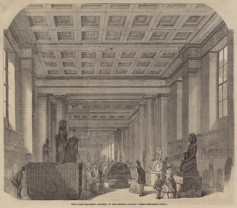A Grande Galeria Egípcia, no Museu Britânico (gravura) de English School