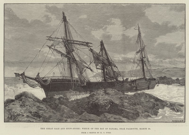 O Grande Vento e Tempestade de Neve, naufrágio da Baía do Panamá, perto de Falmouth de English School