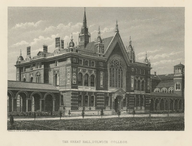 O grande salão da faculdade de Dulwich de English School