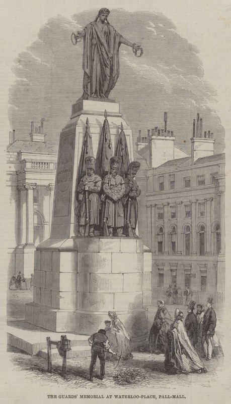 O Memorial dos Guardas em Waterloo-Place, Pall-Mall (gravura) de English School