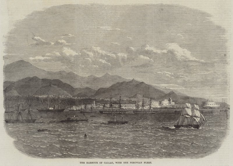 O Porto de Callao, com a frota peruana (gravura) de English School