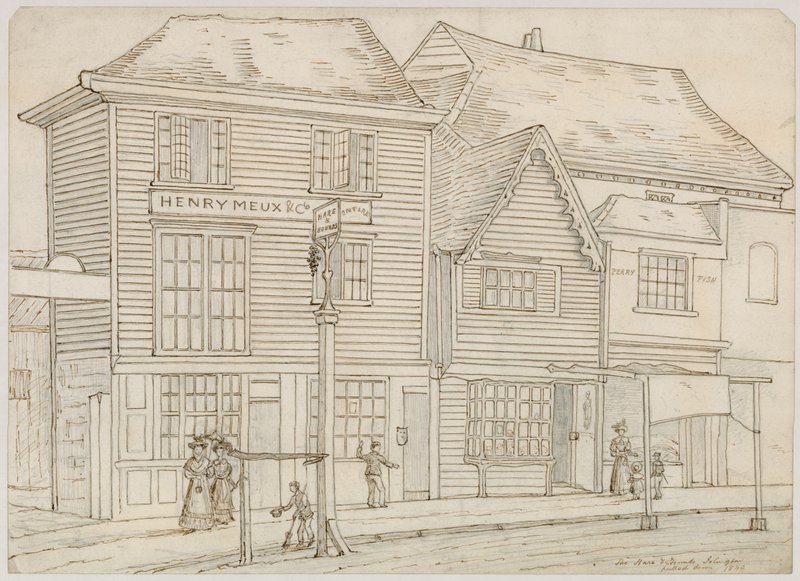 The Hare and Hounds, Islington, puxou para baixo 1840 (tinta no papel) de English School
