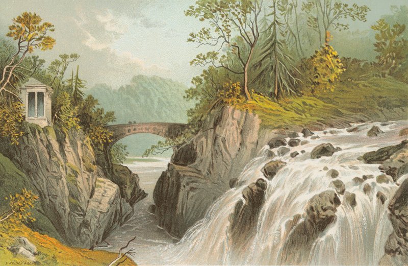 O eremitério e quedas do Bruar - perto de Dunkeld de English School