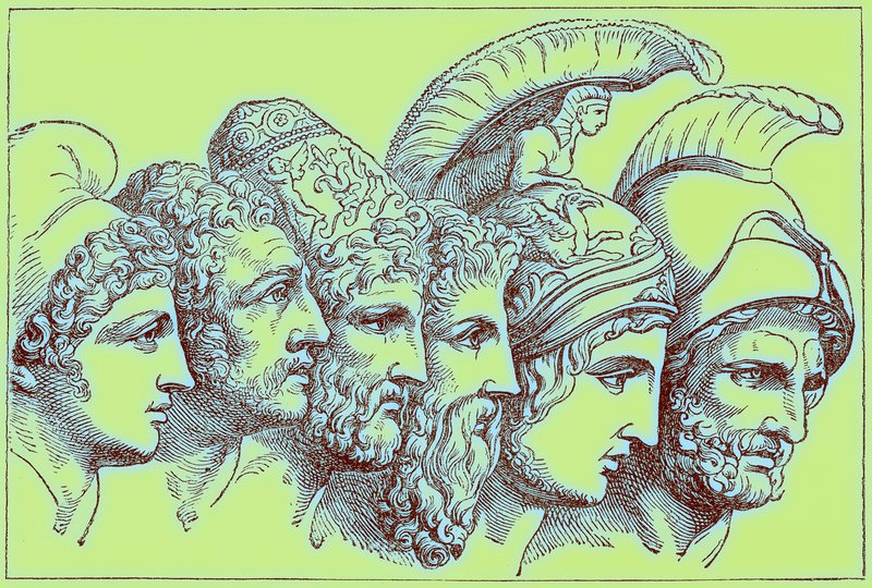 Os Heróis da Guerra de Tróia: Paris, Diomedes, Ulisses, Nestor, Aquiles, Agamenon, ilustração da História Ilustrada do Mundo, publicada em 1880 (imagem digitalmente aprimorada) de English School