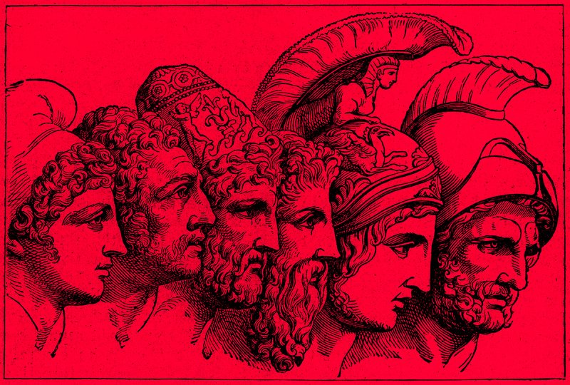 Os Heróis da Guerra de Tróia: Paris, Diomedes, Ulisses, Nestor, Aquiles, Agamenon, ilustração da História Ilustrada do Mundo, publicada em 1880 (imagem digitalmente aprimorada) de English School