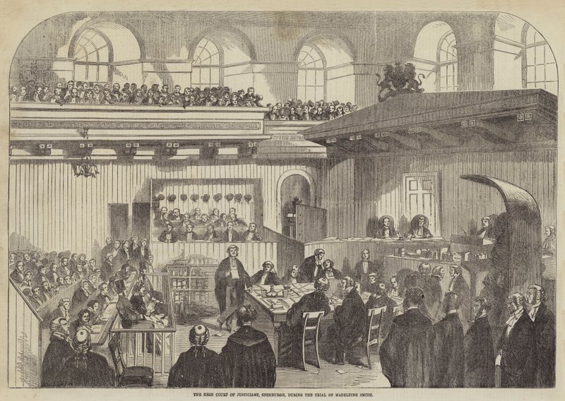 O Tribunal Superior da Justiça, Edimburgo, durante o Julgamento de Madeleine Smith (gravura) de English School