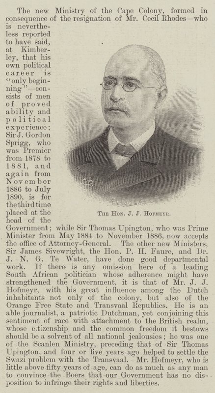 O Honorável J J Hofmeyr (gravura) de English School