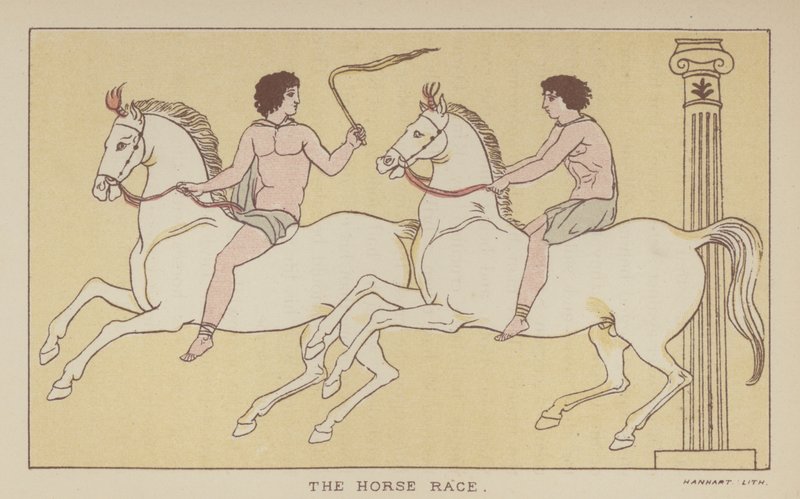 A corrida de cavalos (litografia a cores) de English School