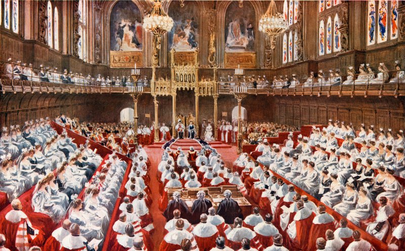 Câmara dos Lordes. A abertura das Casas do Parlamento por Sua Majestade o Rei de English School