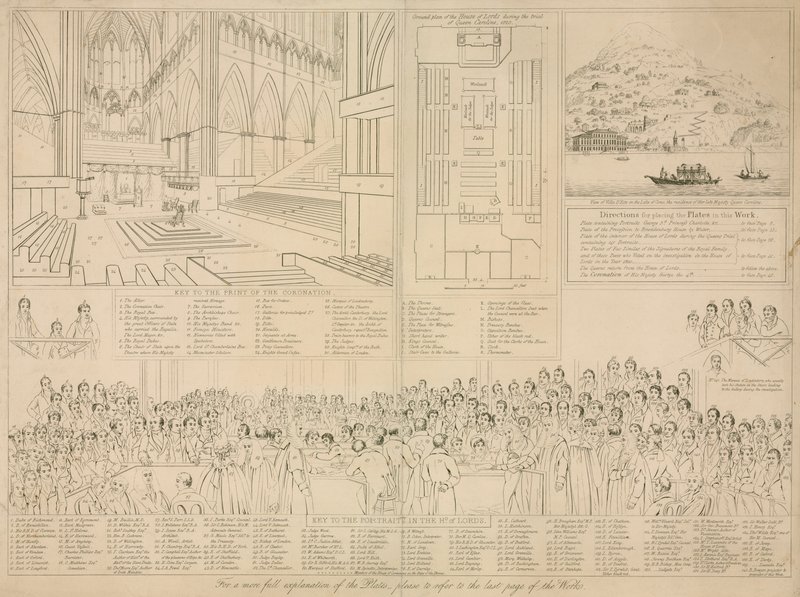 A Câmara dos Lordes na época do julgamento da rainha Caroline em 1820 de English School