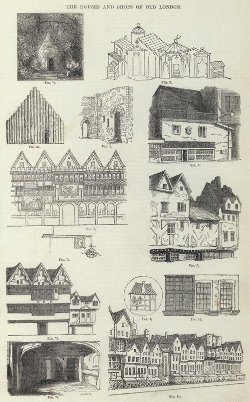 The Houses and Shops of Old London (gravura) de English School