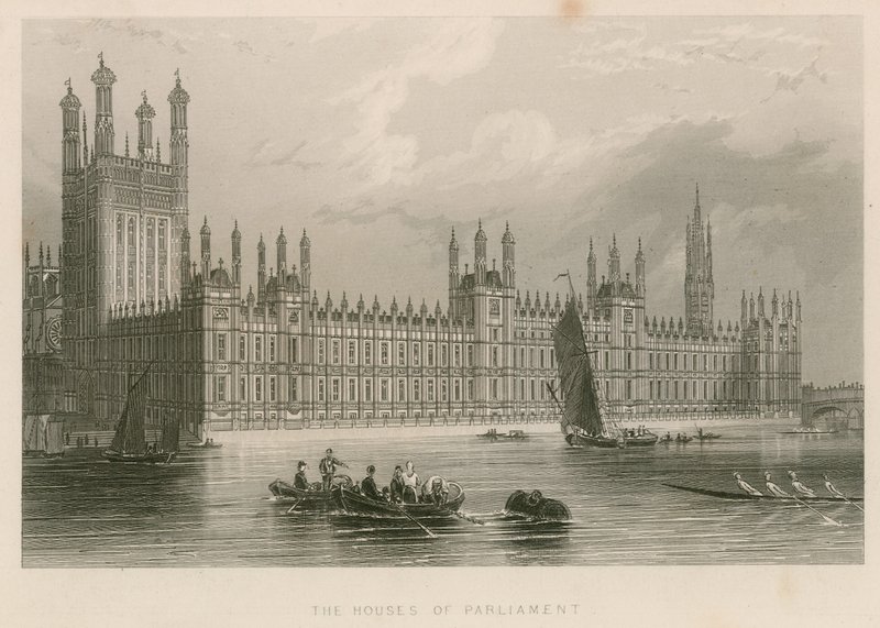 As casas do Parlamento, Palácio de Westminster, Londres de English School