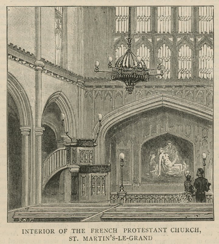 Os huguenotes na Inglaterra: Interior da Igreja Protestante Francesa, St Martins-le-Grand de English School
