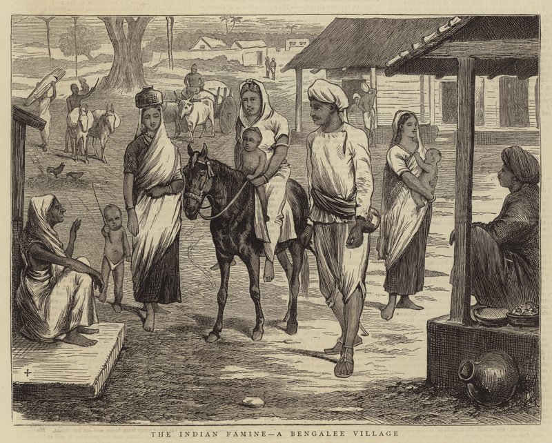 The Indian Famine, a Bengalee Village (gravura) de English School