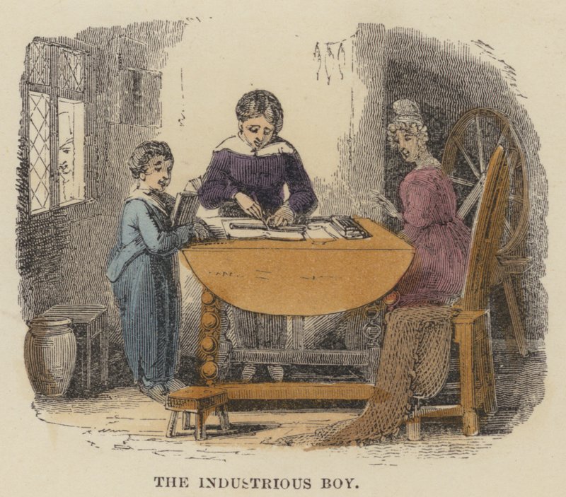The Industrious Boy (gravura a cores) de English School
