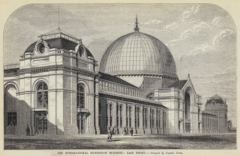 O Edifício da Exposição Internacional, Frente Leste (gravura) de English School