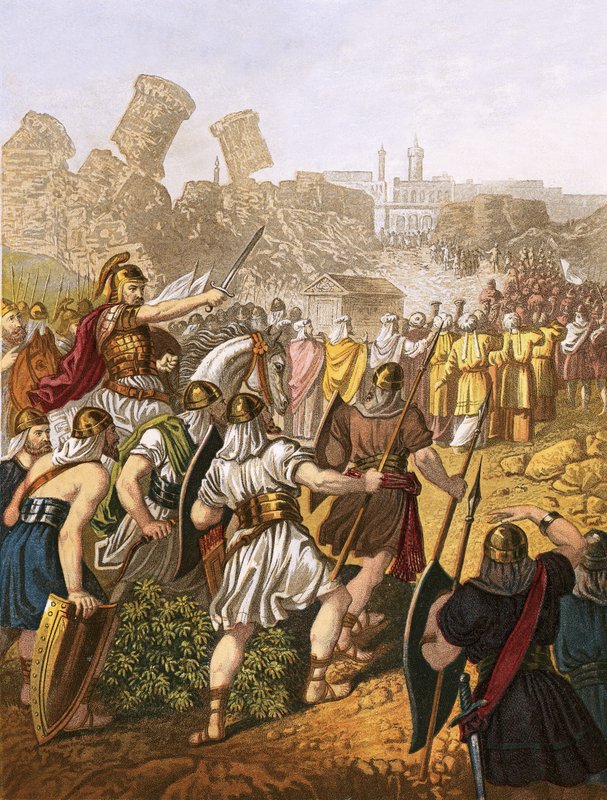 Os israelitas abrangendo as muralhas de Jericó de English School