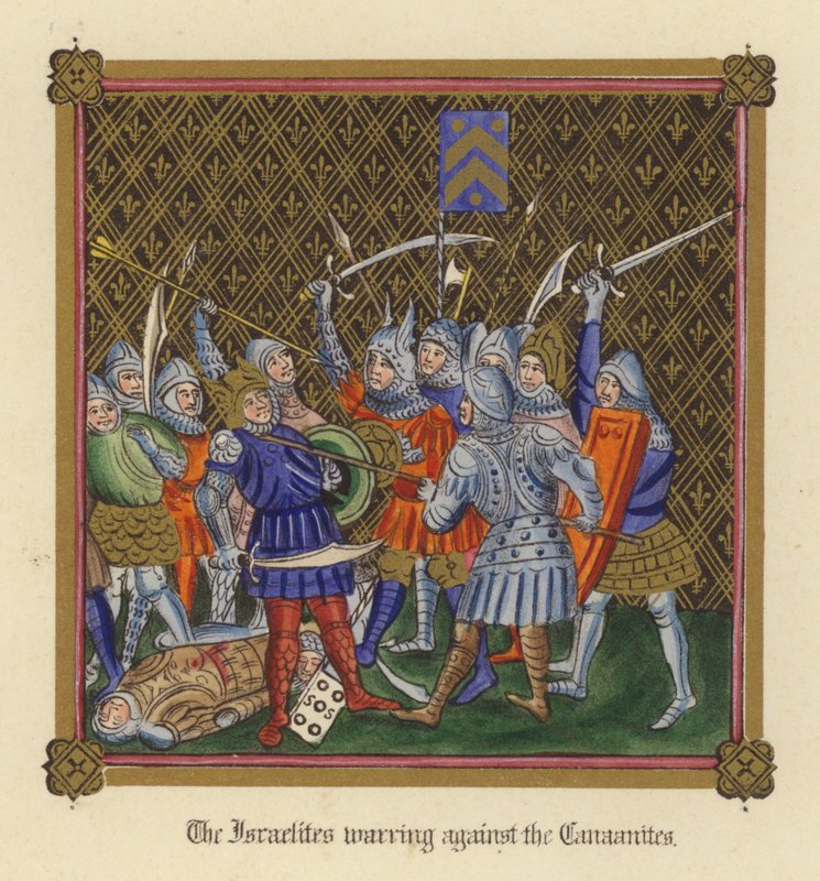 Os israelitas em guerra contra os cananeus (litho colorido) de English School