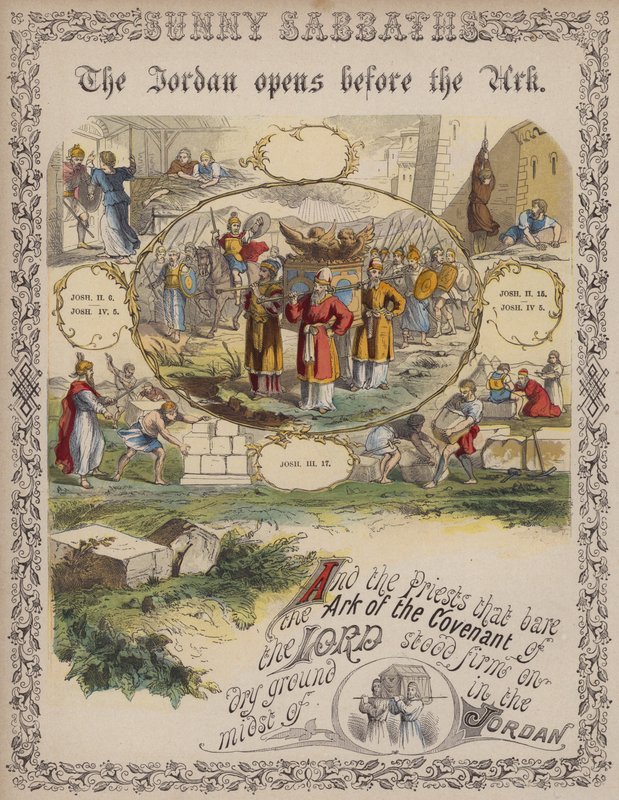 O Jordão abre antes da Arca (gravura colorida) de English School