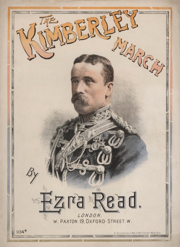 A Kimberley March, capa de partituras com um retrato do General John French (cor litho) de English School