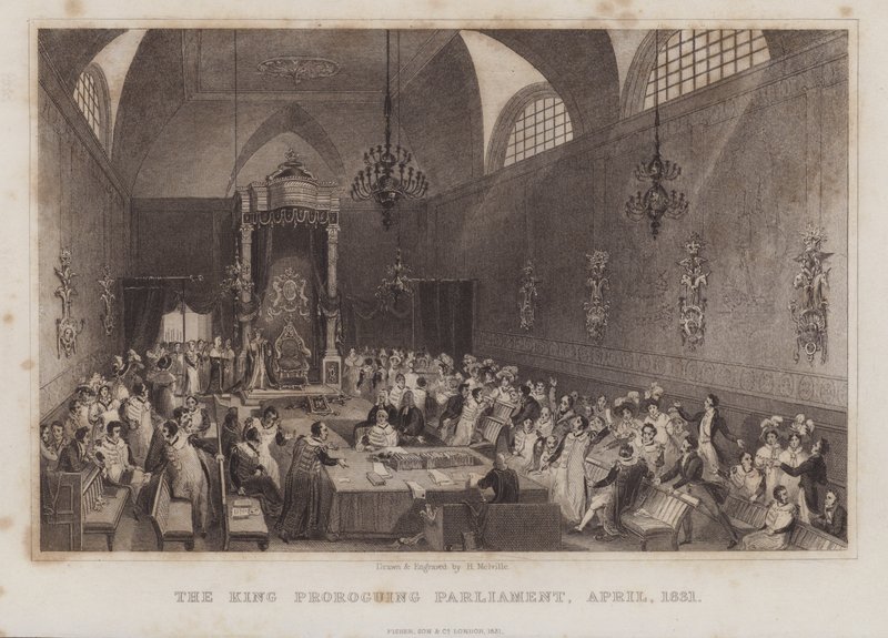 O Parlamento do Rei Proroguing, Abril de 1831 (gravura) de English School