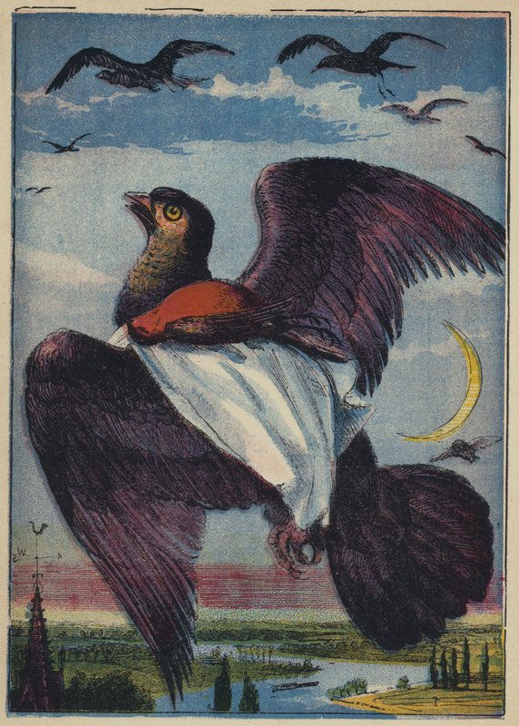 O milhafre e o galo Robin (litografia a cores) de English School