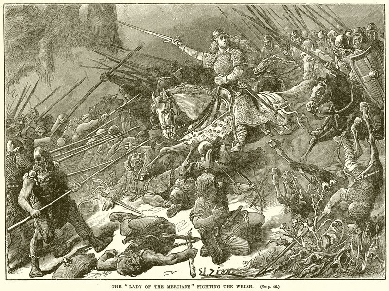 A dama dos mercianos lutando contra o galês de English School