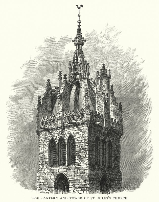 A Lanterna e a Torre da Igreja de São Giles (gravura) de English School