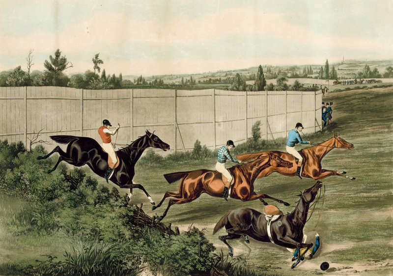 The Last Fence, representando a última Steeplechase que teve lugar no hipódromo Race Course, Kensington, Londres de English School